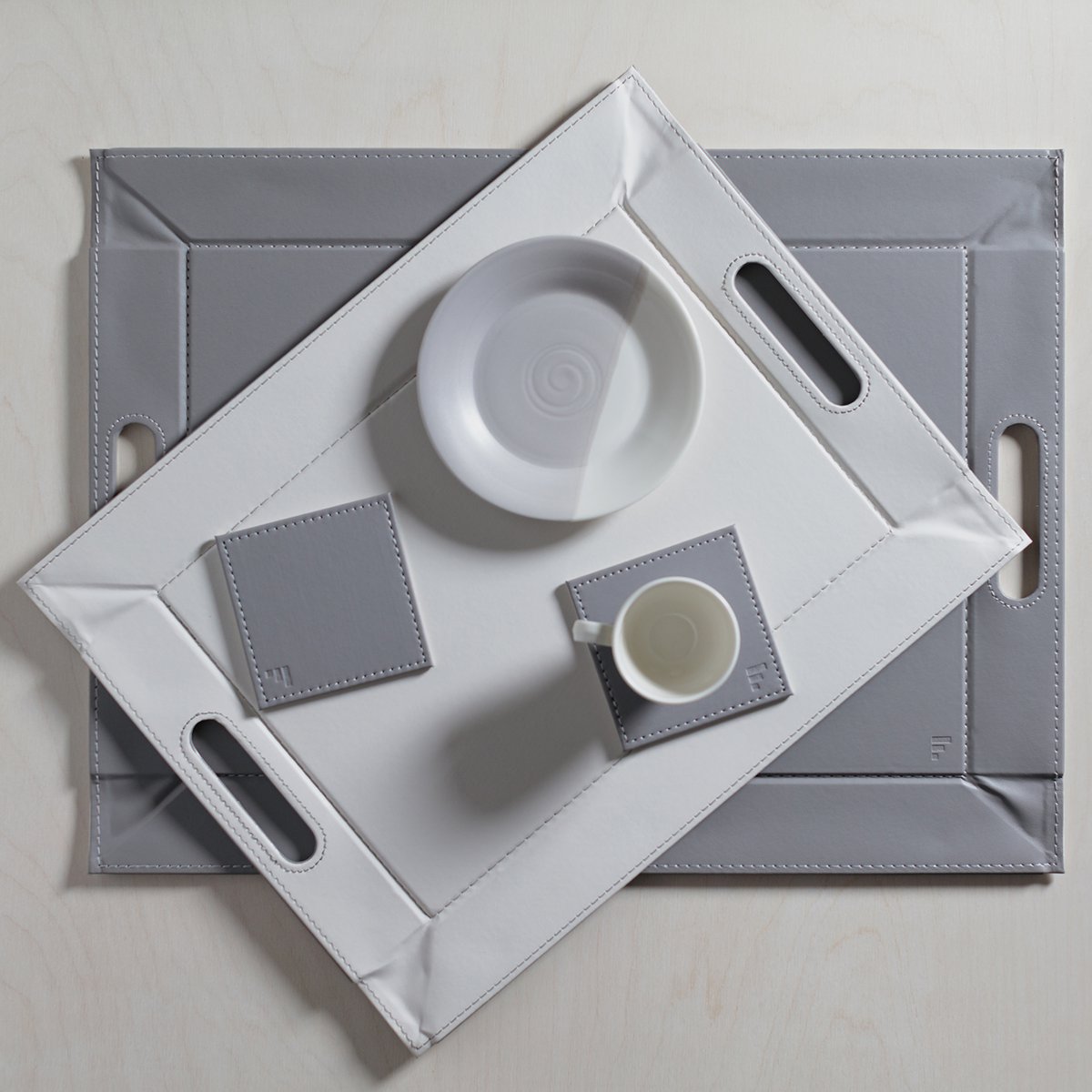 Coasters DUO, set of 4, grey/white
