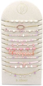S-B6.4 ANK221-132-4 S. Steel Anklet Set on Display 12pcs - Pink