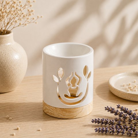 Céramy Series Perfume Burner – Yogi – Lacquered Ceramic Candle Holder – Diffusion of Scented Waxes, Essential Oils – Decorative Gift Idea