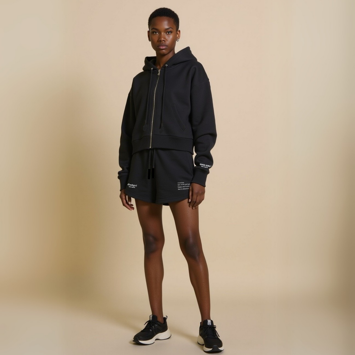 Crop hoodie with zipper "GGBH" - white