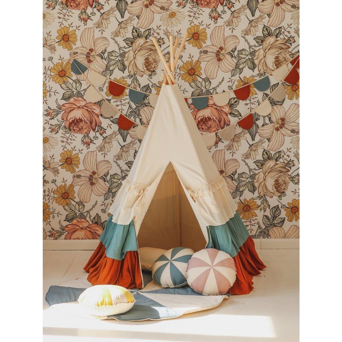 "Blue Candy" rund patchworkmåtte