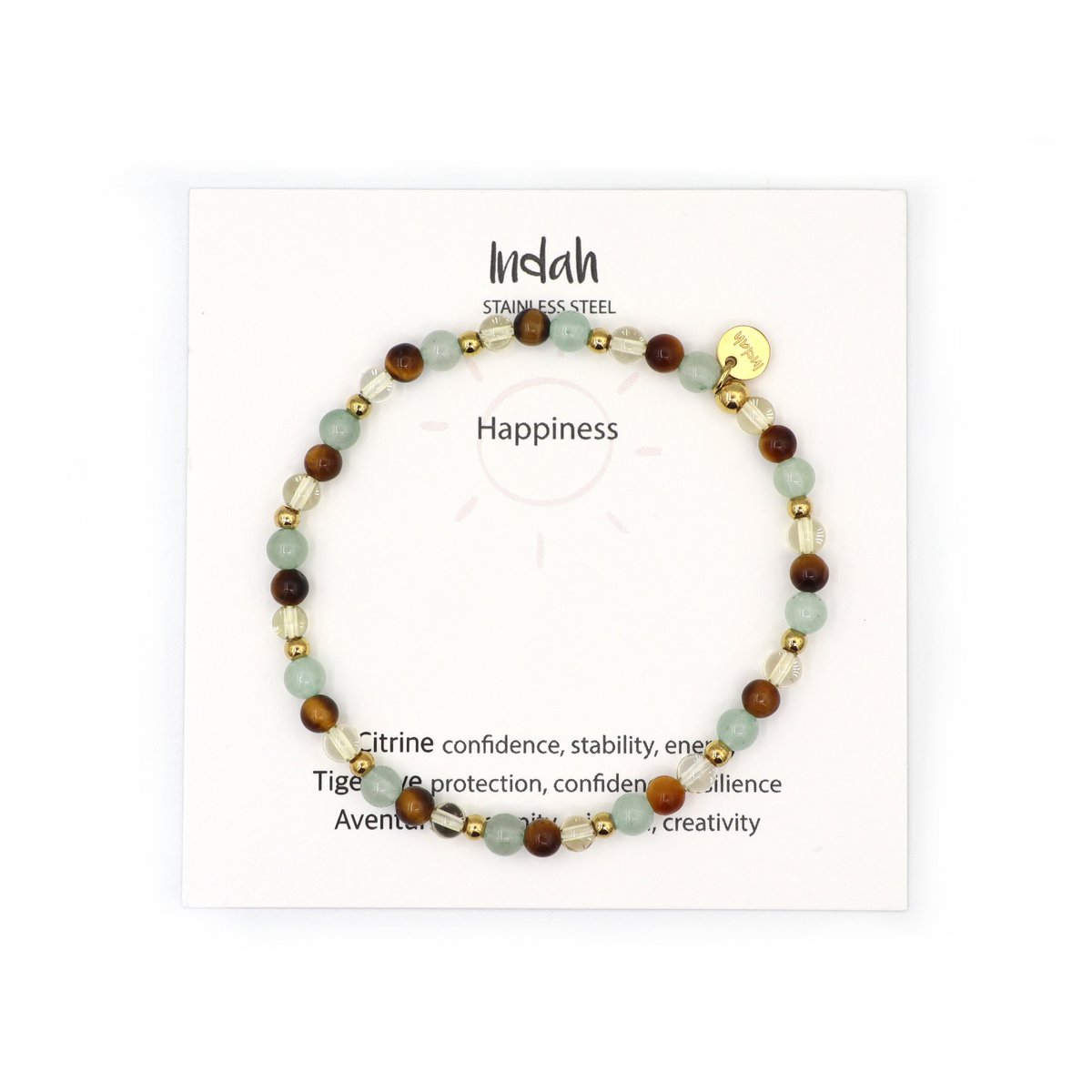 Natuursteen armband Happiness, zilver en goud