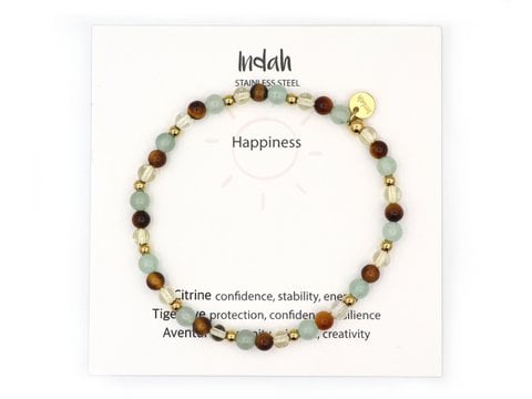 Natuursteen armband Happiness, zilver en goud