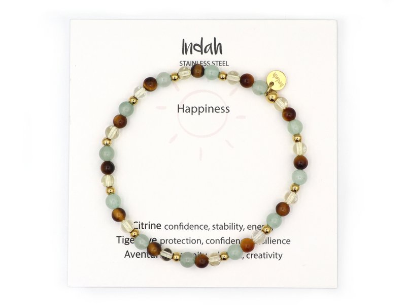 Natuursteen armband Happiness, zilver en goud