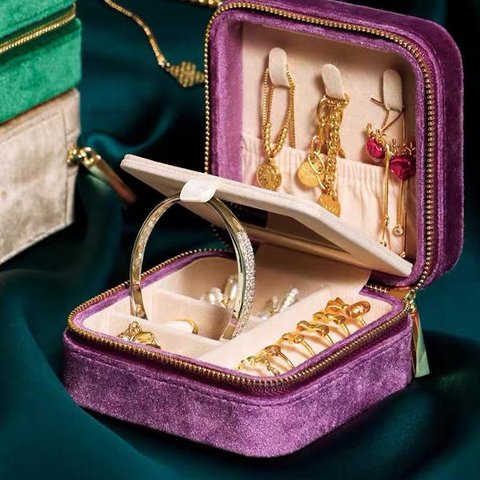 Tragbare Reise-Schmuckschatulle aus Samt im Vintage-Stil