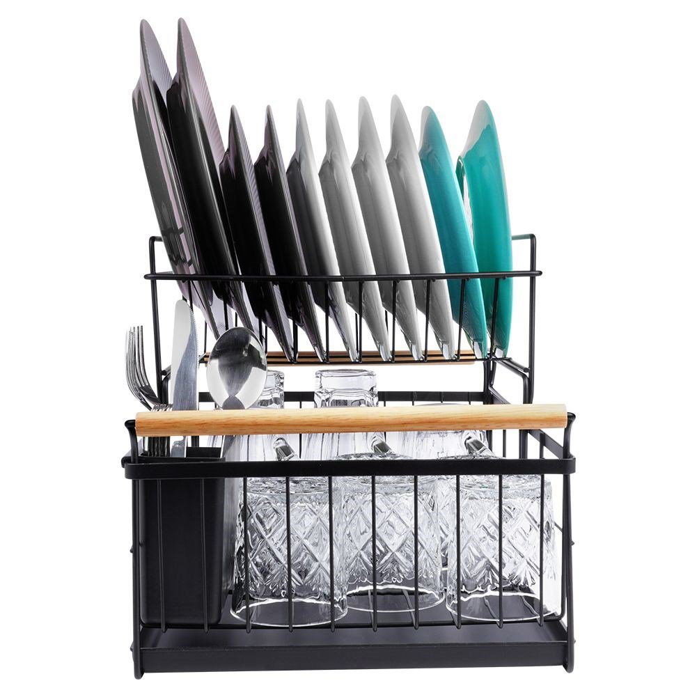 Dish drying rack black two-tier metal 48x29x28.5 cm