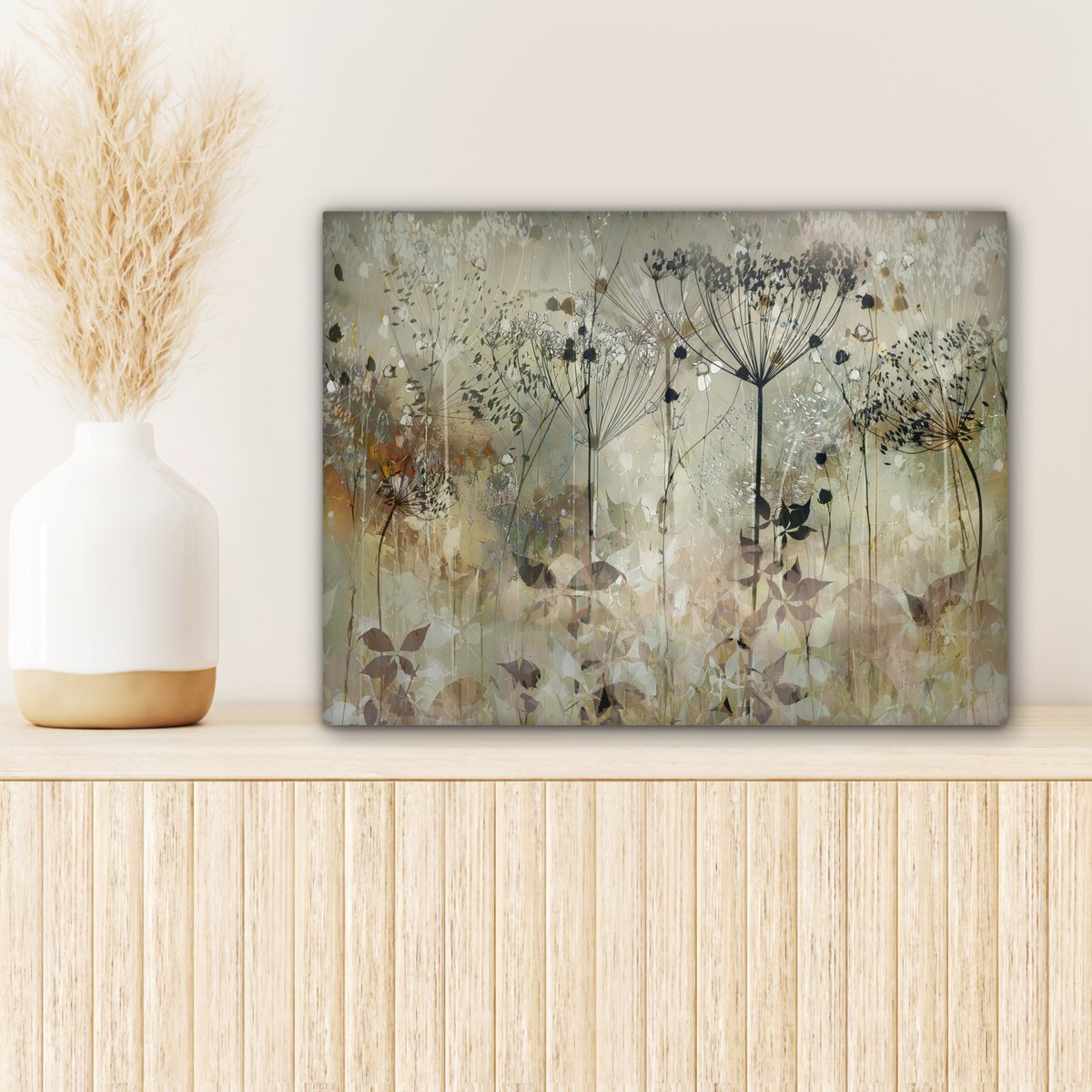 Pintura de lona - Decoración de pared - Flores - Gris - Naturaleza - Arte