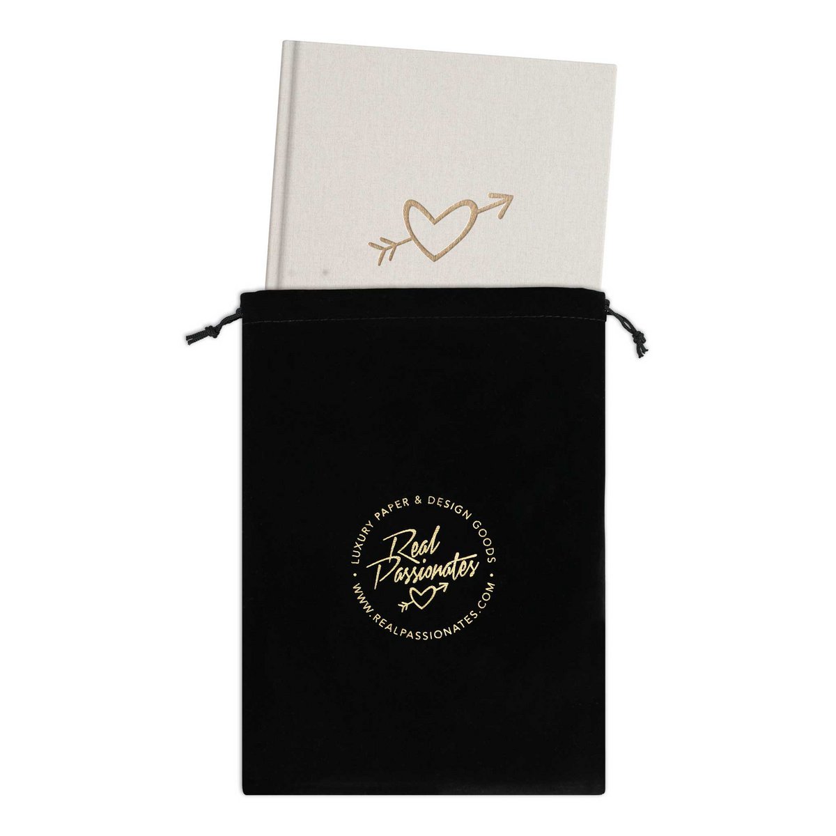 Carnet "Coeur", A5, blanc cassé/or, couverture en lin