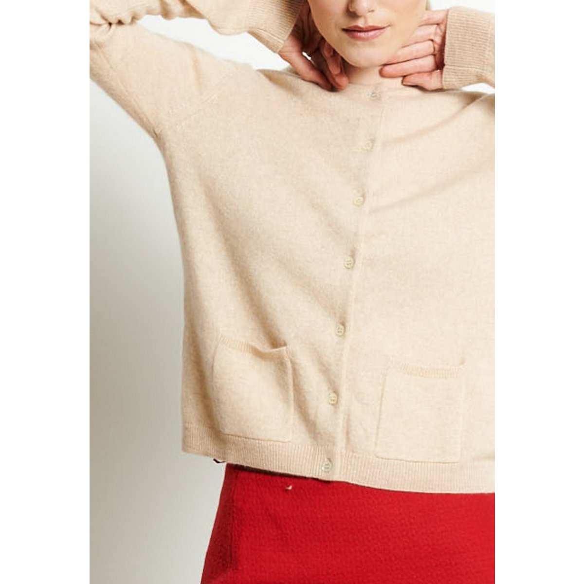 LILLY 4 Cardigan col rond en cachemire cintré beige