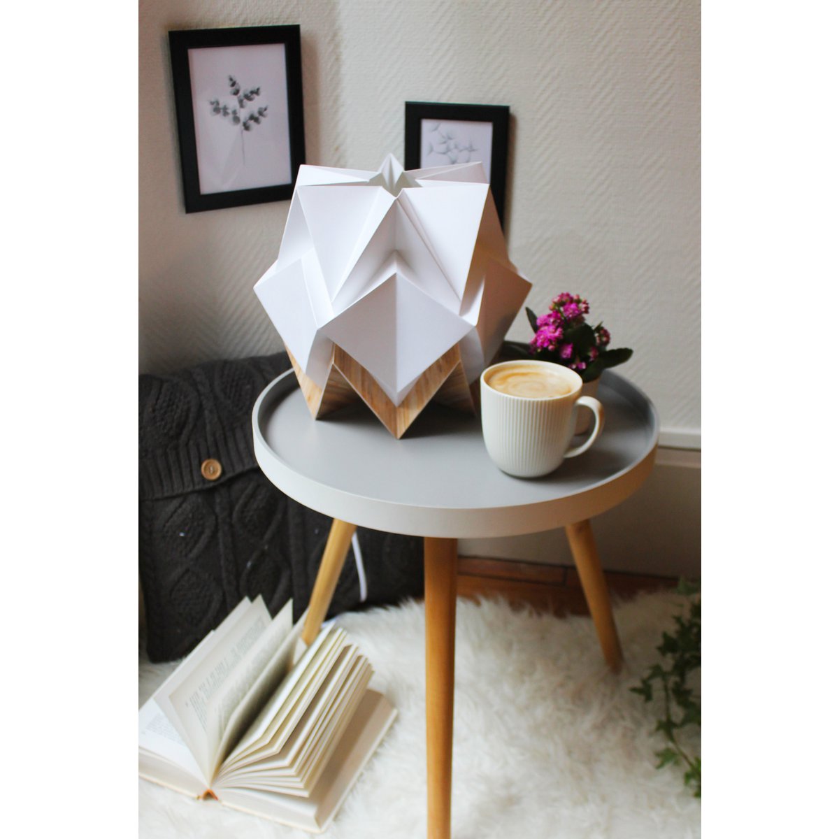 Origami tafellamp in EcoWood en papier - maat S.