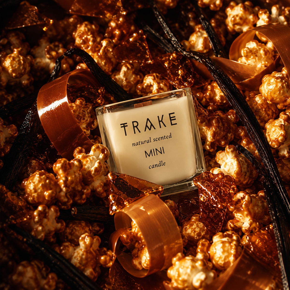Świeca zapachowa Caramel Popcorn Mini | Rozmiar podróży | Ręcznie nalewane w Europie | TRAK 60 g