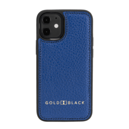 Blue leather iPhone 12 mini case with gold logo