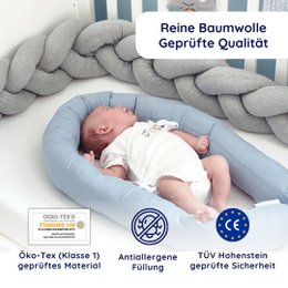 Tour de lit tressé gris tricoté XL
