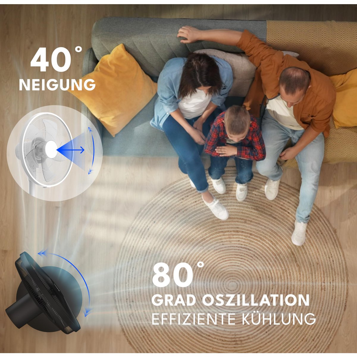 LEBENLANG Standventilator mit Fernbedienung - 3510m3/h & LED-Display & 5 Modi I Energiesparend & Oszillierender I Silent Ventilator Timer Standventilatoren Standing Fan leiser Ventilator Büro