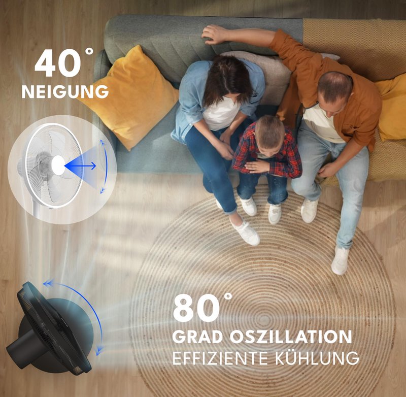 LEBENLANG Standventilator mit Fernbedienung - 3510m3/h & LED-Display & 5 Modi I Energiesparend & Oszillierender I Silent Ventilator Timer Standventilatoren Standing Fan leiser Ventilator Büro