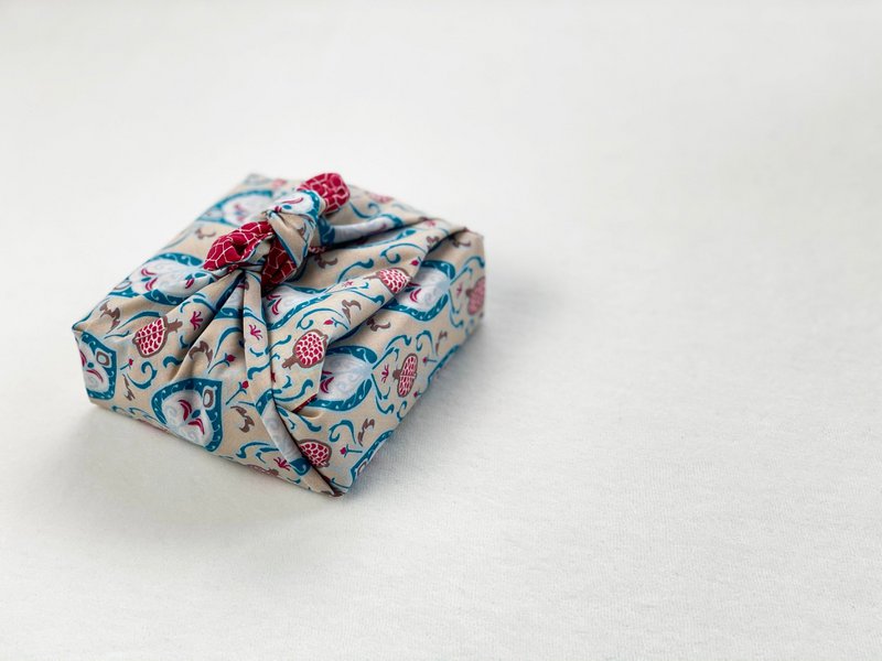 Envoltura de regalo Furoshiki - Paquete de 6 piezas de color verde azulado y cereza - Envoltura de regalo de tela