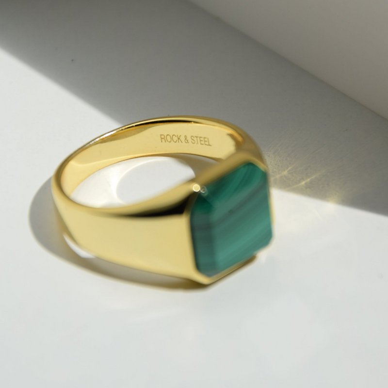 Ring HORUS MALACHITE | 925 silver | gilded