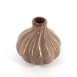 Earthenware candle holder single brown