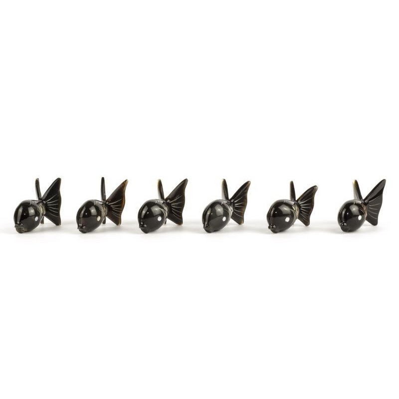 Set of 6 round fish knife holders in plain black horn