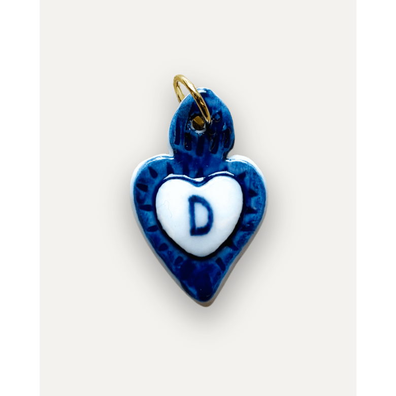 Charms - Blue Heart Porcelain Pendant - Letter D