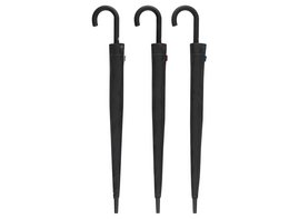 Long, black, automatic umbrella made from recycled fabric and designed for men.