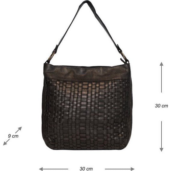 Zwarte schoudertas voor dames van gevlochten leer – elegant ontwerp met zowel een kort als lang hengsel voor veelzijdig draagcomfort.
