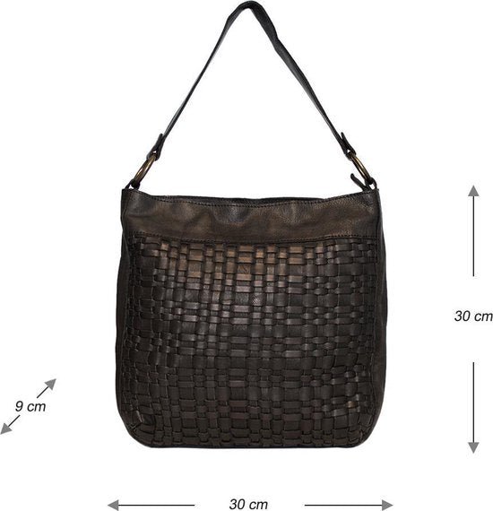Black shoulder bag for ladies of braided leather - elegant design with both a short and long handle for versatile wearing comfort.