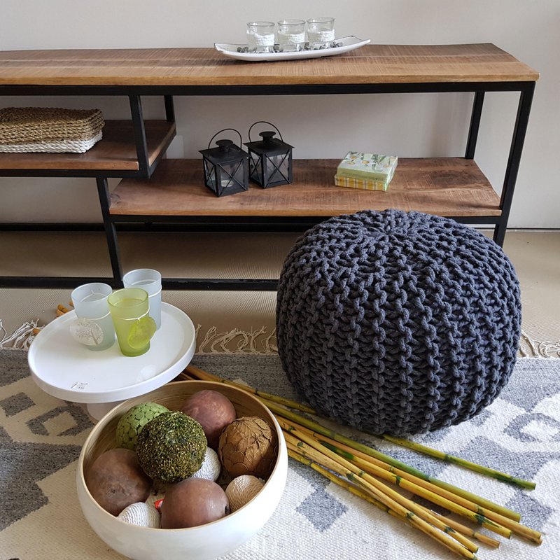 Knitted stool pouf Ø 45 H 30 cm cm seat pouf knitted floor cushion