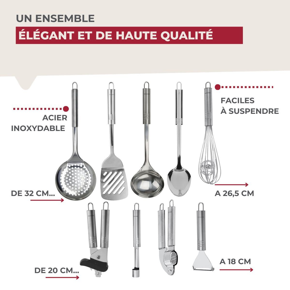 9er Set Fackelmann Oval Edelstahl Küchenutensilien