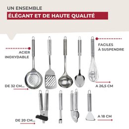 Ensemble de 9 ustensiles de cuisine inox Fackelmann Ovale
