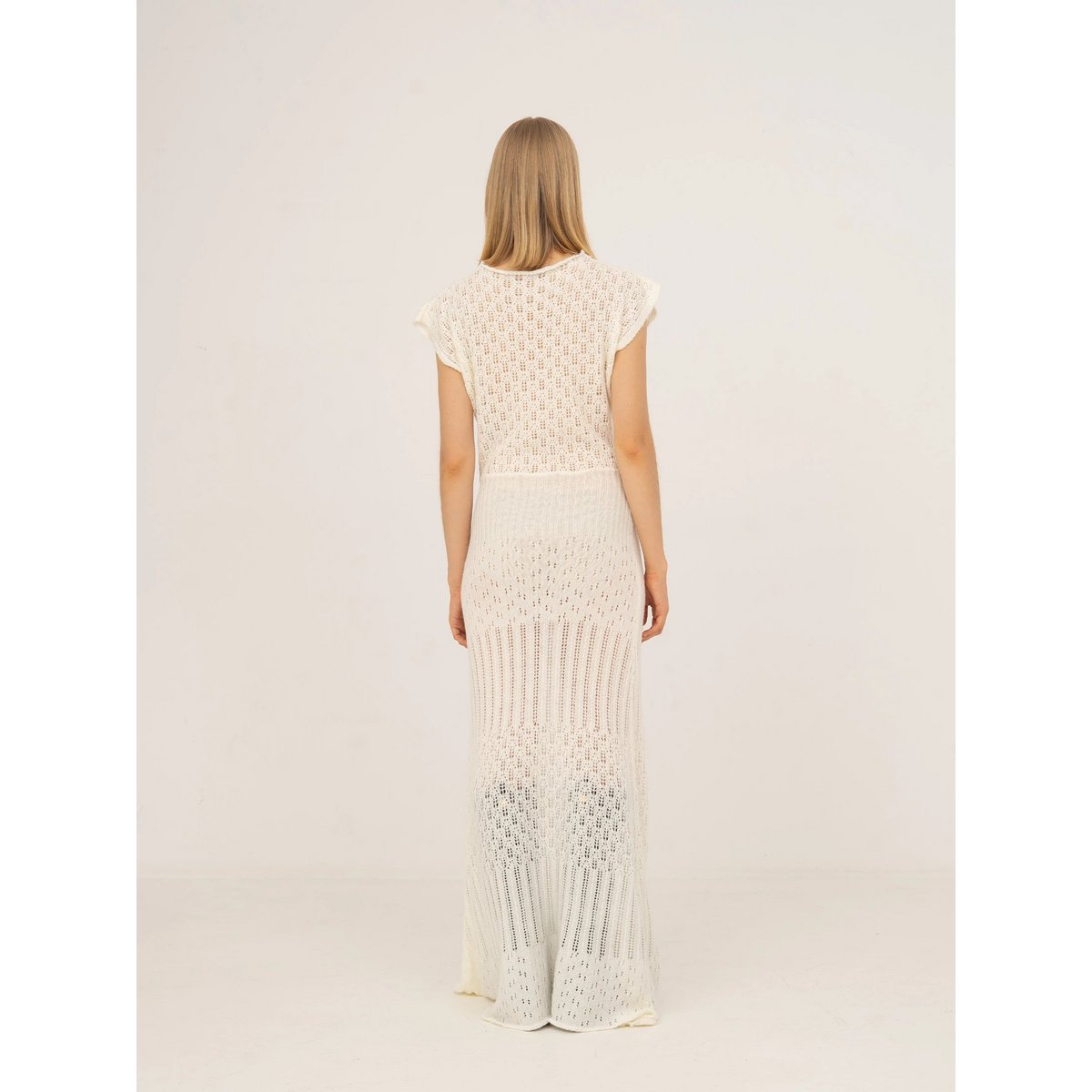 Sappy White Knit Maxi Kjole