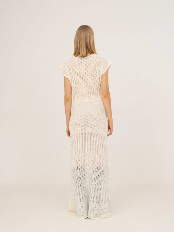 Sappy White Knit Maxi Kjole