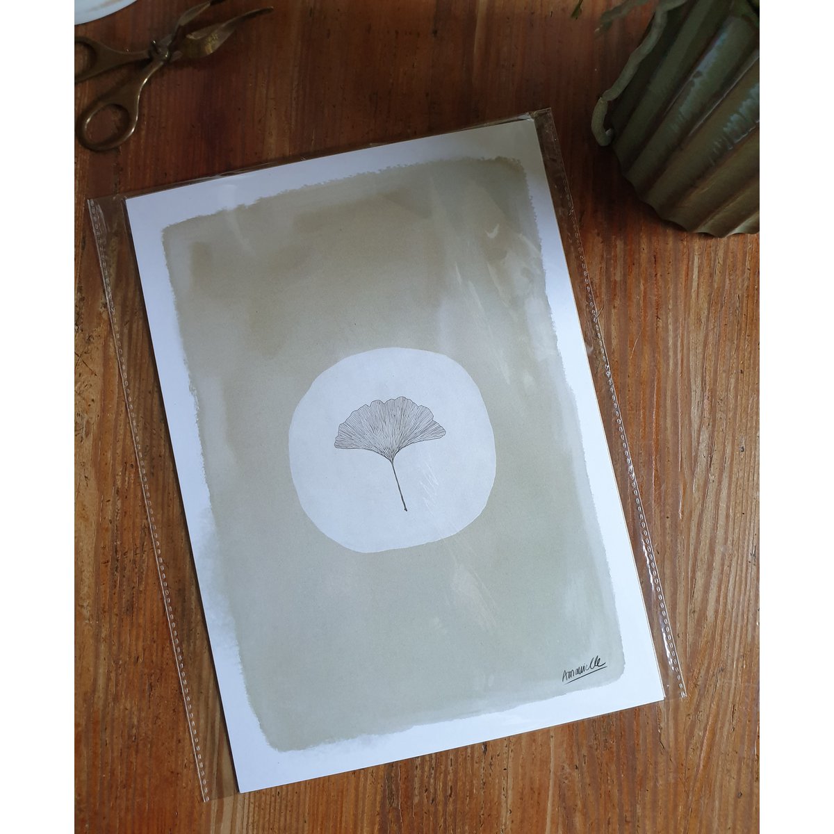 Japandi Plantenposter "White Ginkgo" A4 - Duurzame kunstprints op gerecycled papier in cellofaan