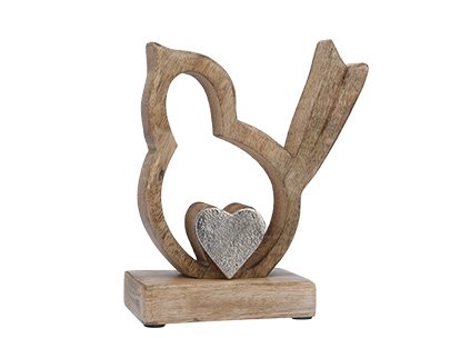 Træfugl med metalhjerte 15x6x18cm