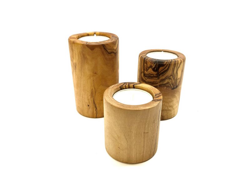 Tealight holders in a set of 3 made of olive wood