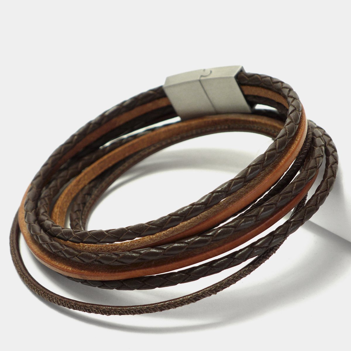 Leather Star LC27 – men's bracelet made of black nappa leather and natural-colored cowhide