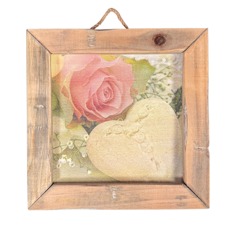 wooden tile old dutch rose and heart