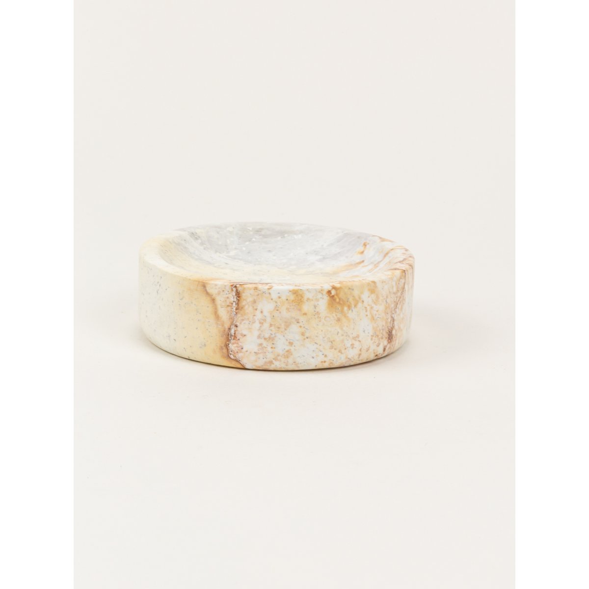 Small wide round box in stone with natural stone lid