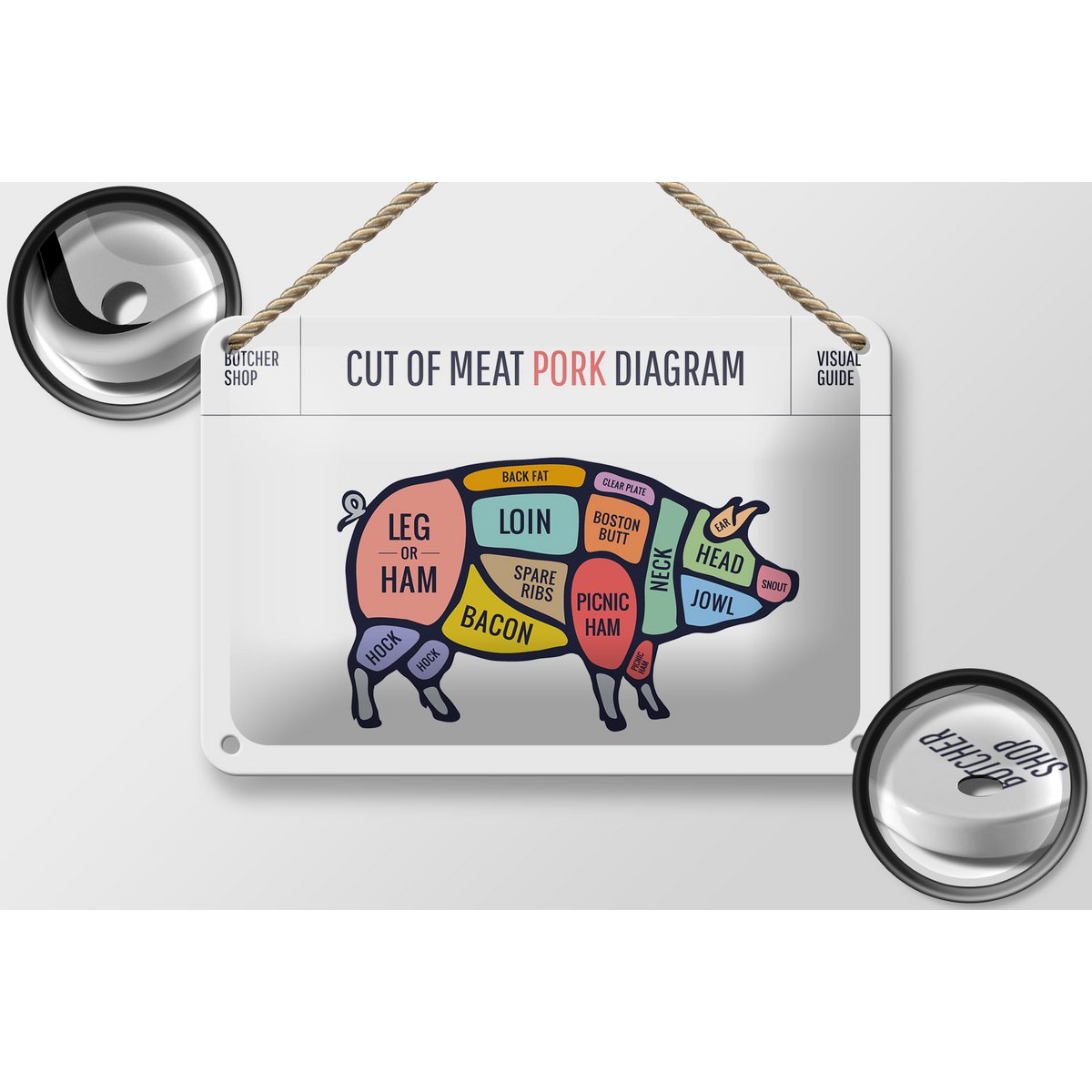 Tin Sign Butcher Shop 18x12cm Pig Pork Cuts Shop Decoration