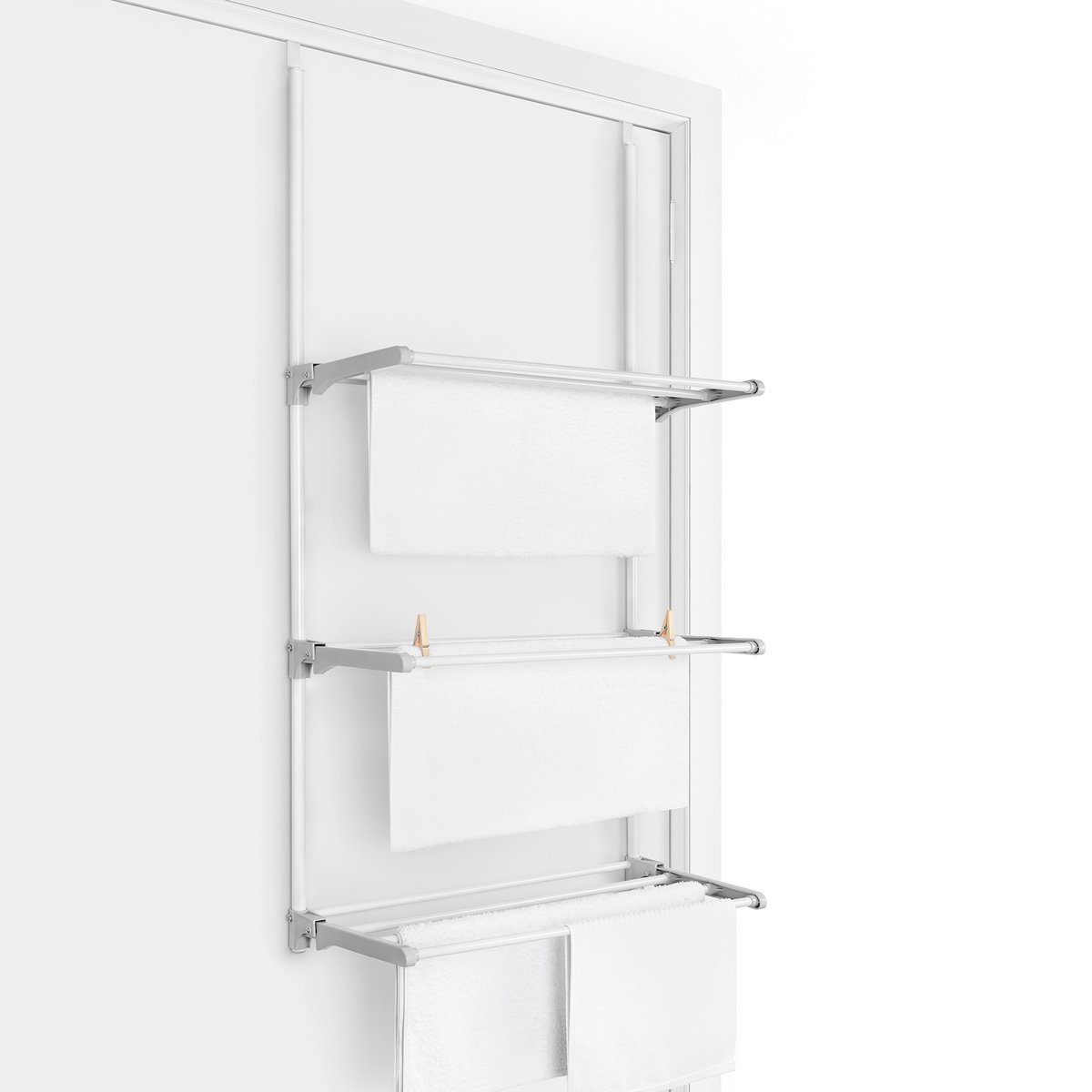 Rayén | Tendedero Plegable para Puertas y Pared, Varillas XXL, Superficie de Secado de 8m, Multifuncional, Blanco y Gris, 62,5x32,7x124cm