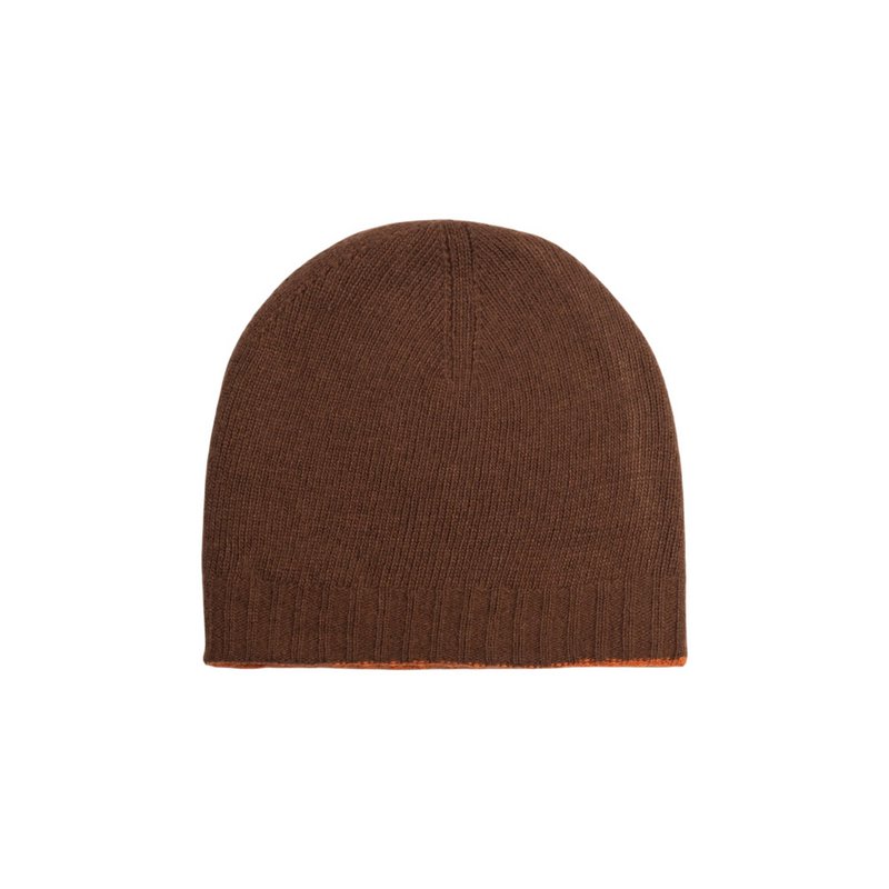 RB5008IC | COURMAYEUR - Dubbelzijdige gebreide unisex-muts gemaakt in Italië. Paprika/cacao kleur