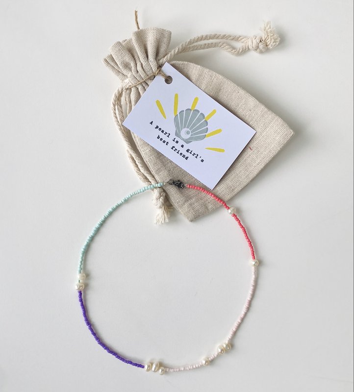 Boho stil halskæde med ferskvandsperler assorteret