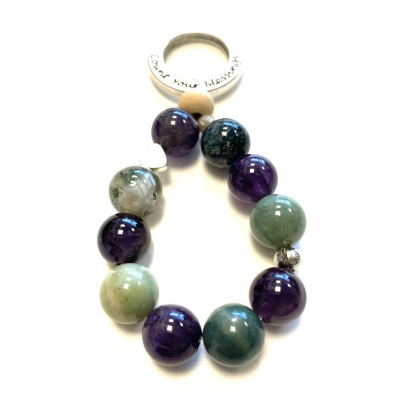 Keychain protective stone Amethyst and Agate / support and strength