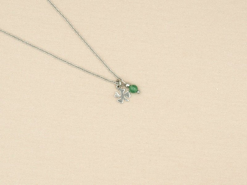 Ketting rock, klavertje vier en jade, zilver of goud stainless steel