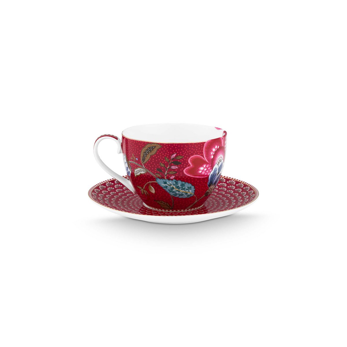 Cup and Saucer Blooming Tales Fantasy Dark Red