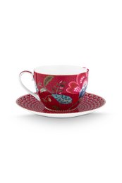 Cup and Saucer Blooming Tales Fantasy Dark Red