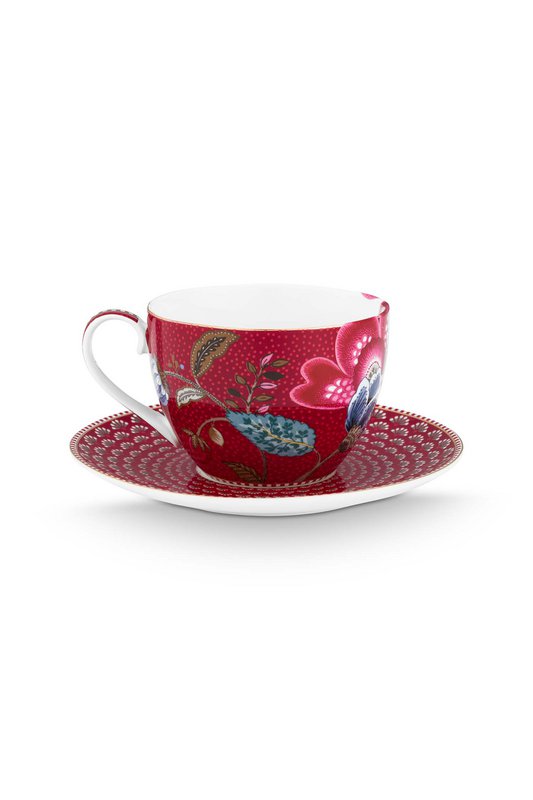 Cup and Saucer Blooming Tales Fantasy Dark Red