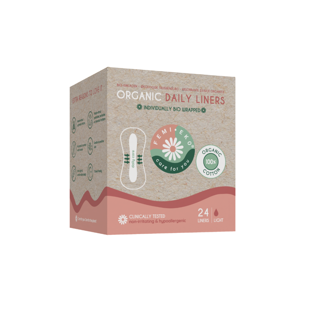 Femi.eko® Liners diarios de algodón orgánico - Ultra Liners - 24 PCS