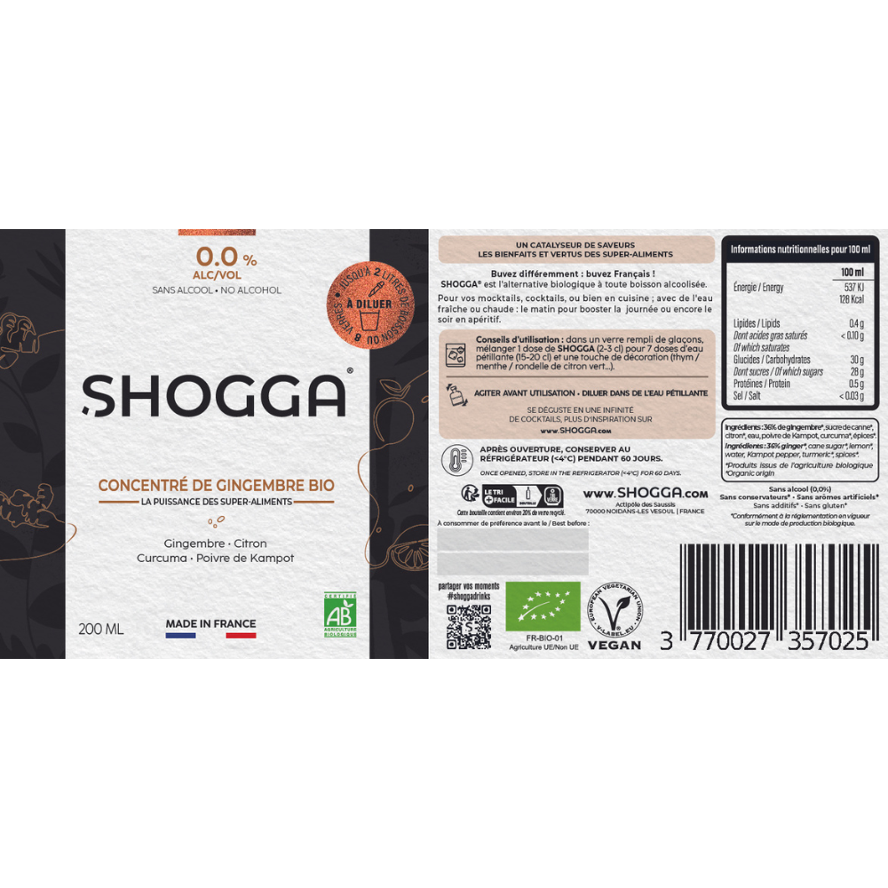 SHOGGA (200 ml) – Bevanda allo zenzero premium biologica e francese!