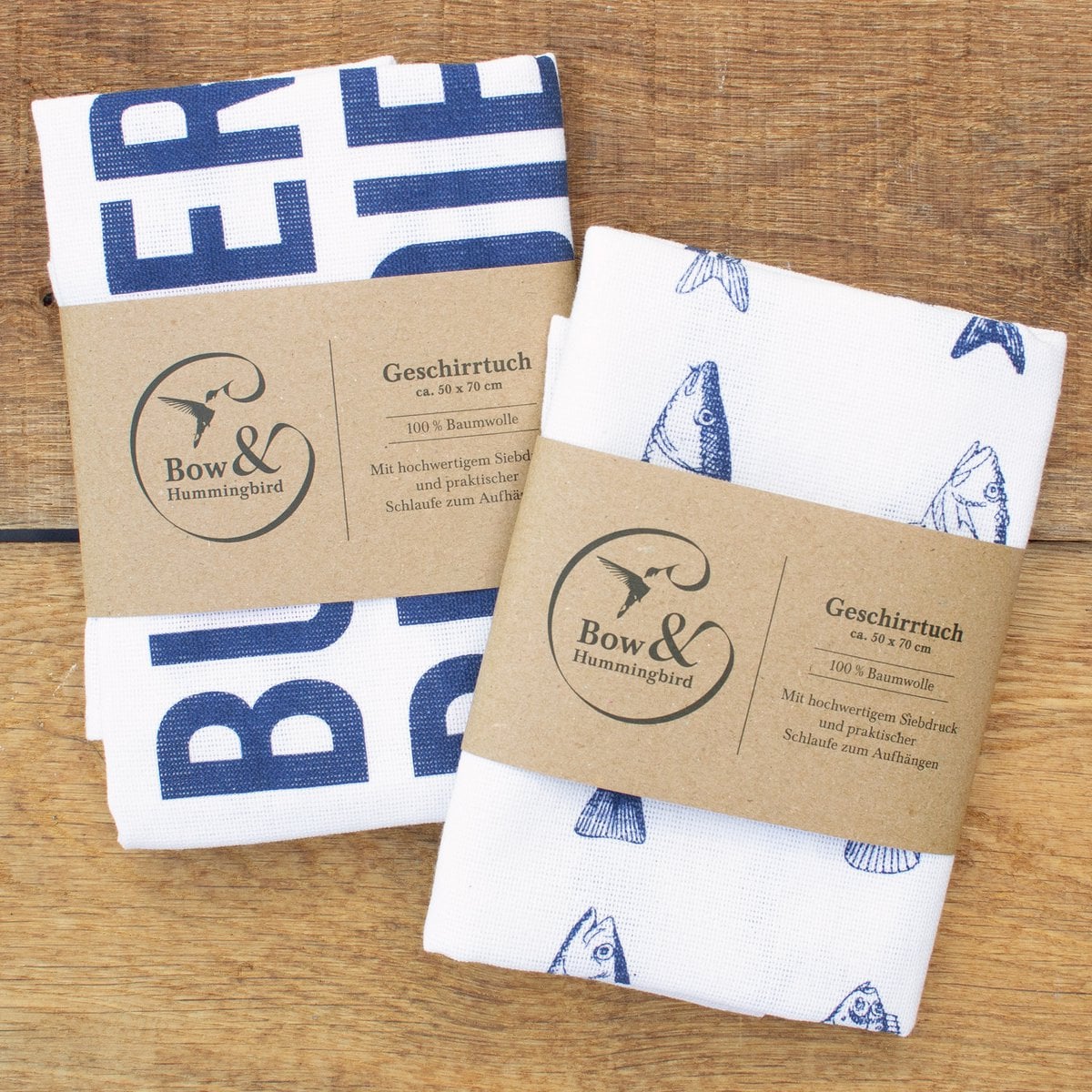 Cotton tea towel "Sea Fish" maritime - blue and white